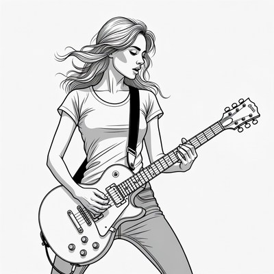 Blonde woman playing electric guitar