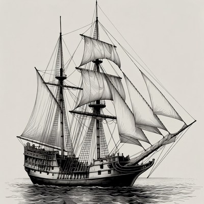 Sailing Ship on Ocean