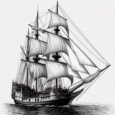 Sailing Ship with Full Sails