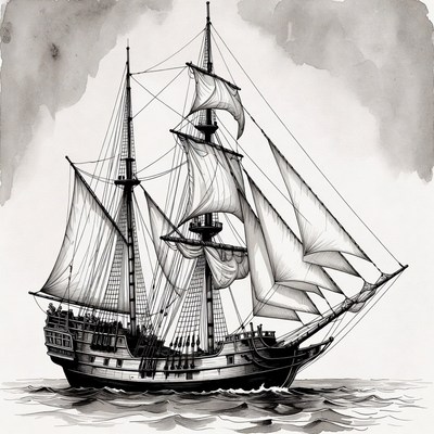 Sailing Ship on Ocean