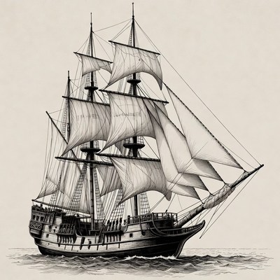 Sailing Ship on Ocean
