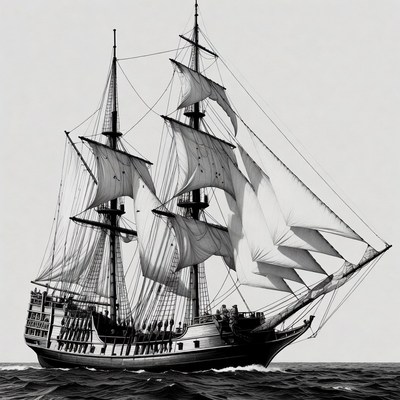 Sailing Ship on Ocean Waves