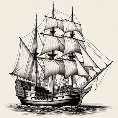 Sailing Ship on Ocean Illustration