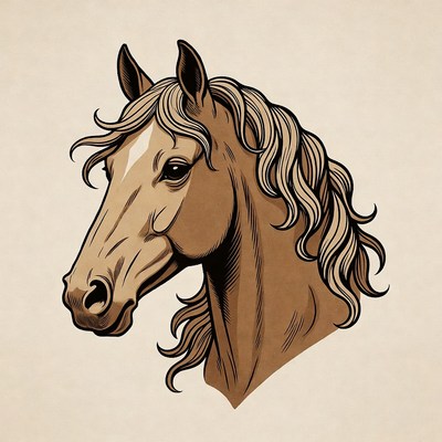 Profile of Brown Horse Illustration