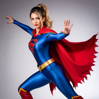Woman in Supergirl costume posing heroically