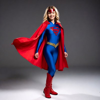 Blonde woman in Supergirl costume