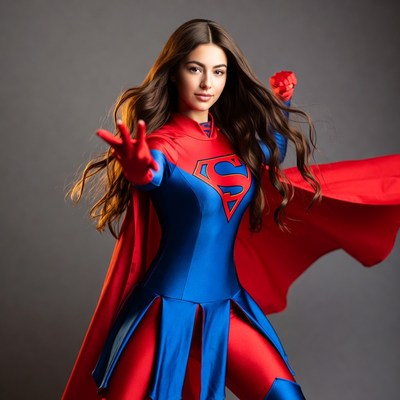 Woman in Supergirl costume posing heroically