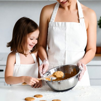 Mother and daughter baking cookies