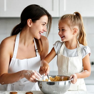 Mother and daughter baking cookies