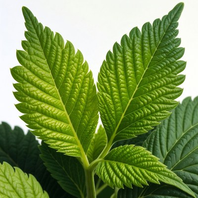 Green serrated leaves isolated background