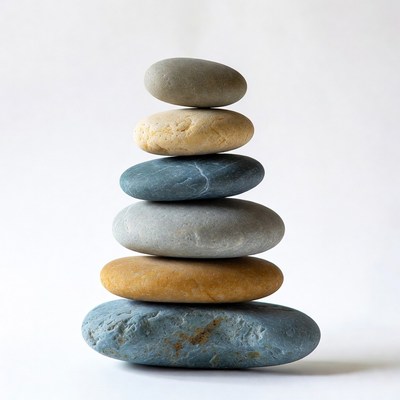 Stacked Pebbles on White Background