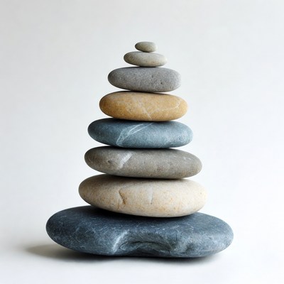 Stacked Pebbles on White Background