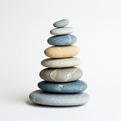 Stacked Pebbles on White Background