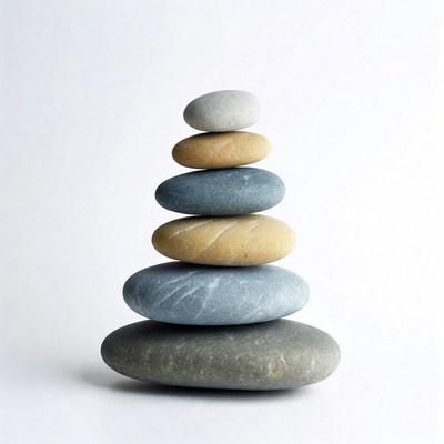 Stacked Pebbles on White Background