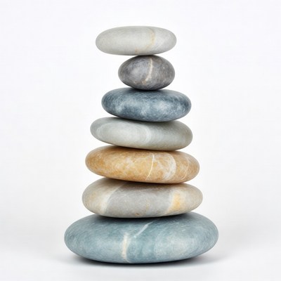 Stacked Pebbles on White Background