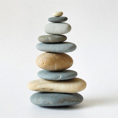 Stacked Pebbles on White Background