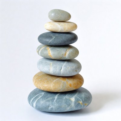 Stacked Pebbles on White Background