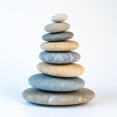 Stacked Pebbles on White Background