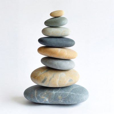 Stacked Pebbles on White Background