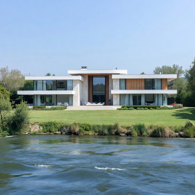 Modern luxury house by river