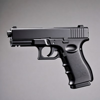 Black Glock Pistol on Gray Background