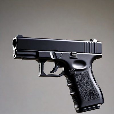 Black Glock Handgun on Gray Background