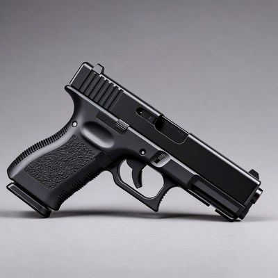 Black Glock Pistol on Gray Background