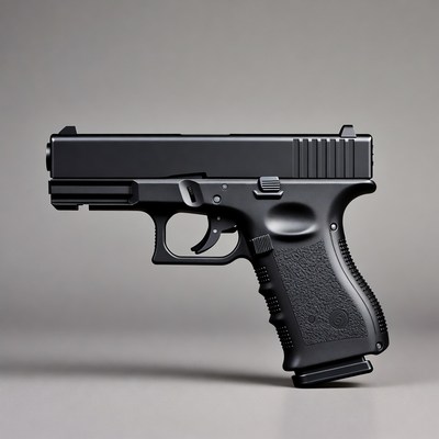 Black Glock Pistol on Gray Background