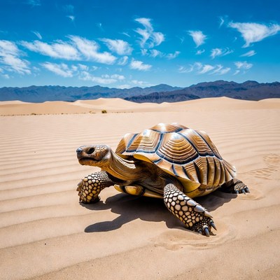 Tortoise on desert dunes