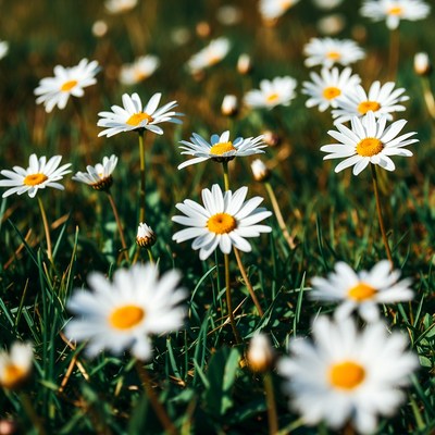 White Daisies in Green Grass Field
