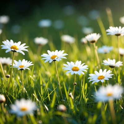 White Daisies in Green Grass Field