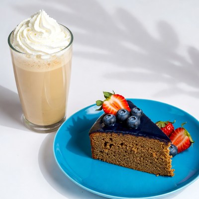 Latte and Blueberry Cake Slice