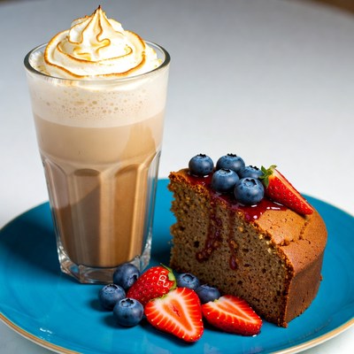 Blueberry Cake with Whipped Coffee