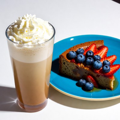 Iced Latte with Cheesecake and Berries