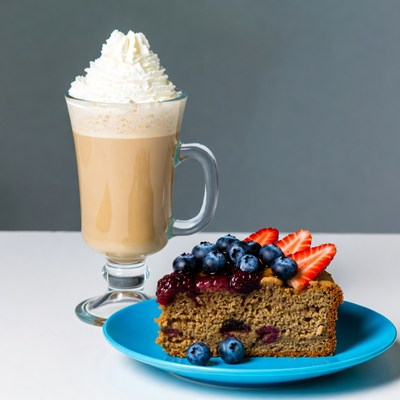 Latte with Blueberry Cake