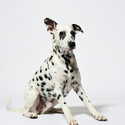 Dalmatian sitting on white background
