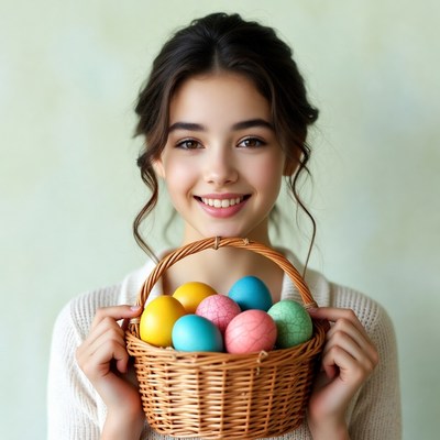 Young woman holding Easter eggs