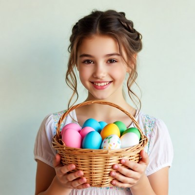 Girl holding Easter basket eggs