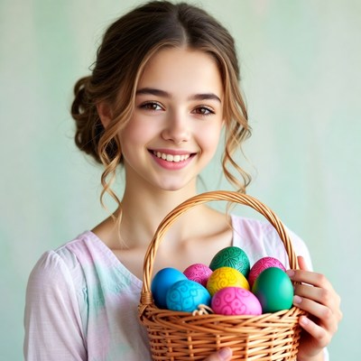 Girl holding Easter basket eggs