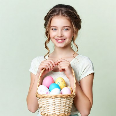 Girl holding Easter basket eggs