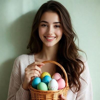 Woman holding Easter eggs basket