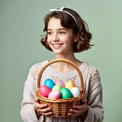 Girl holding Easter basket eggs