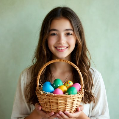 Girl holding Easter basket eggs