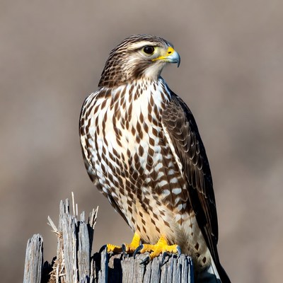 Peregrine falcon perched on post