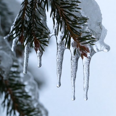 Fir branch covered in icicles