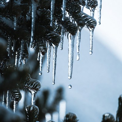 Icicles hanging from pine tree