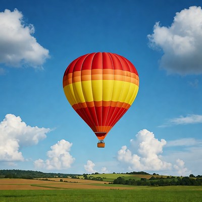 Colorful Hot Air Balloon Over Fields