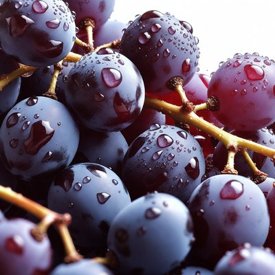 Purple Grapes with Water Droplets