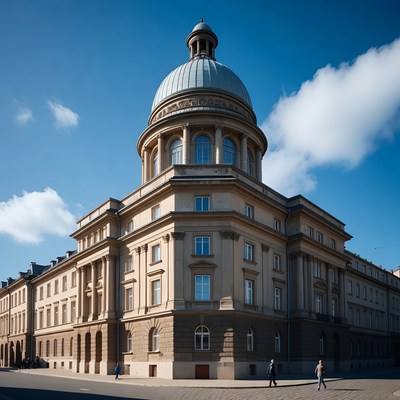 Historic Building with Dome and Pedestrians