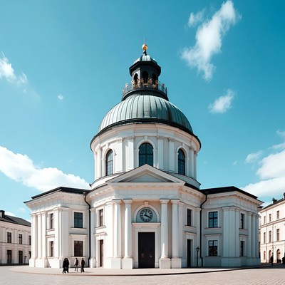 White domed church with clock
